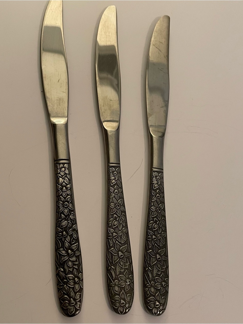 Vintage National Stainless Japan‎ Narcissus Dinner Knives Set Of 3